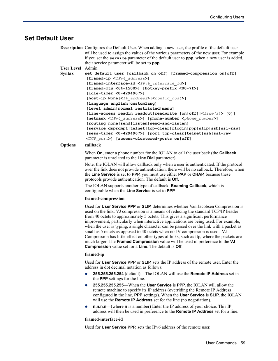 Set default user | Perle Systems IOLAN SDS User Manual | Page 59 / 162