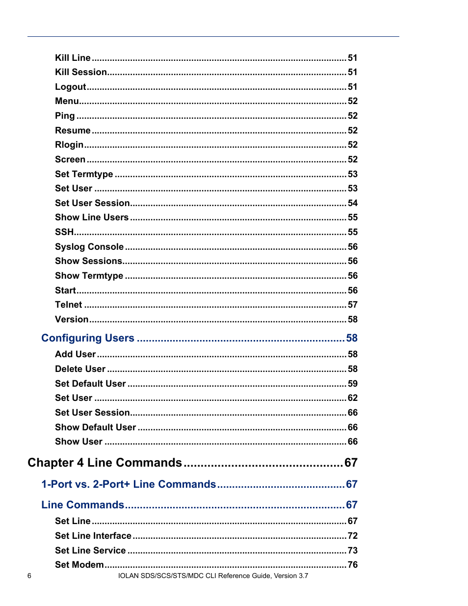 Chapter 4 line commands | Perle Systems IOLAN SDS User Manual | Page 6 / 162