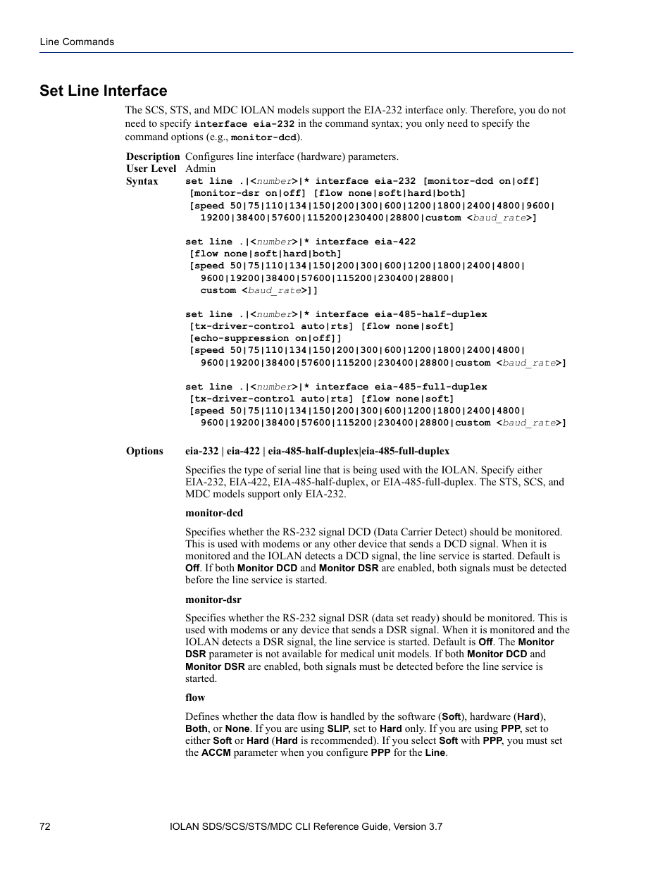 Set line interface | Perle Systems IOLAN SDS User Manual | Page 72 / 162