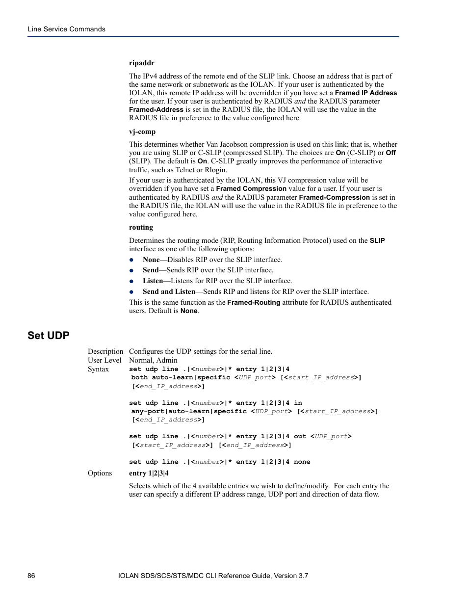 Set udp | Perle Systems IOLAN SDS User Manual | Page 86 / 162