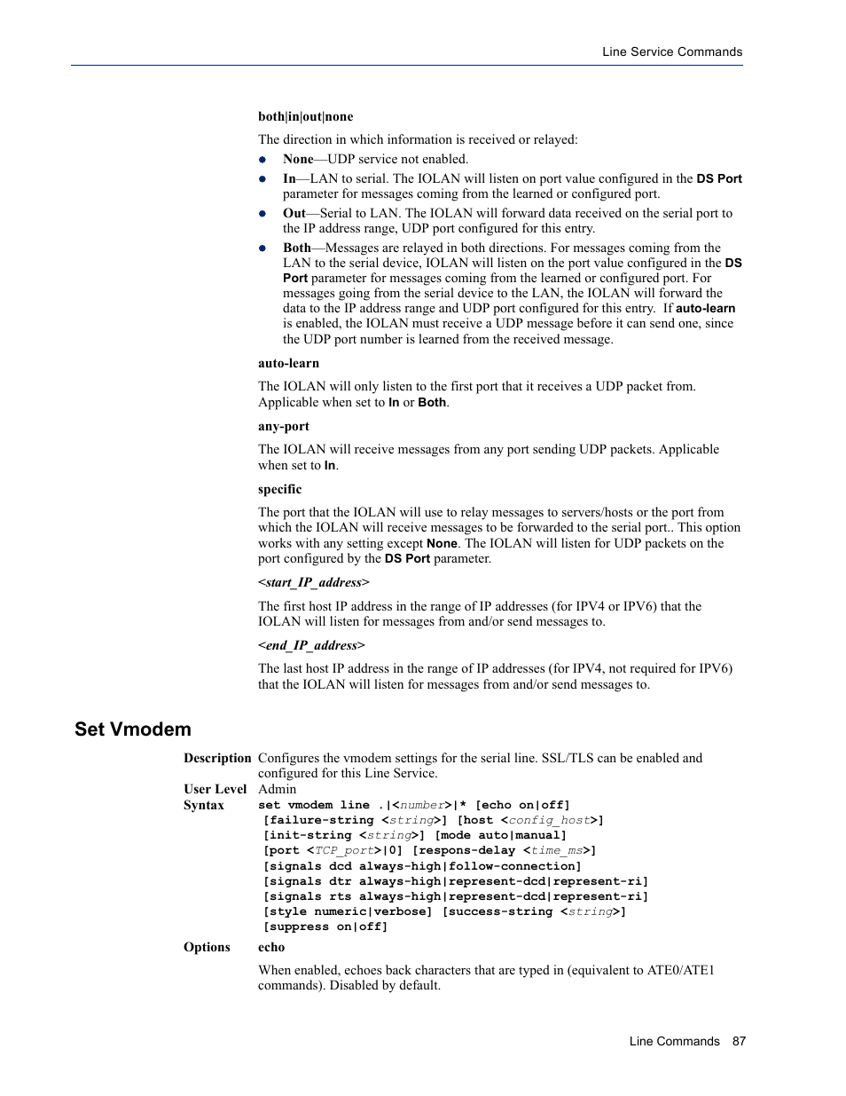 Set vmodem | Perle Systems IOLAN SDS User Manual | Page 87 / 162