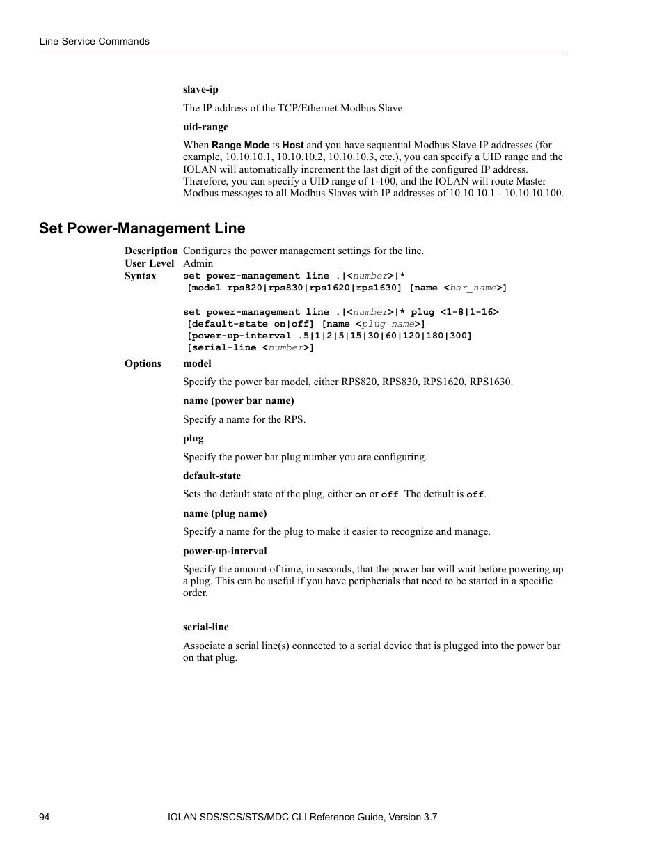 Set power-management line | Perle Systems IOLAN SDS User Manual | Page 94 / 162