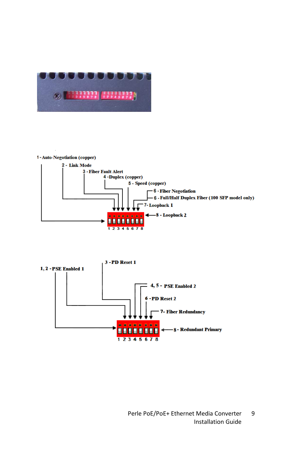 Dip switches, Bank 1 bank 2 | Perle Systems MEDIA CONVERTERS S-1110DPP User Manual | Page 9 / 30