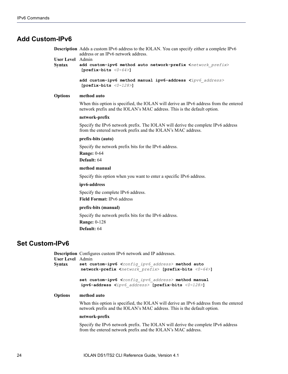 Add custom-ipv6, Set custom-ipv6 | Perle Systems 5500208-41 User Manual | Page 24 / 93