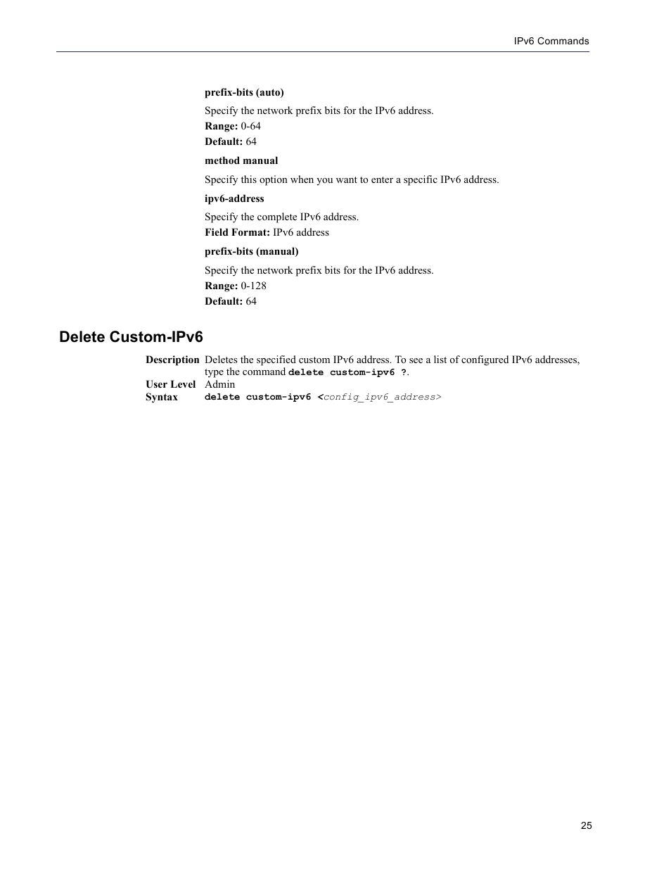 Delete custom-ipv6 | Perle Systems 5500208-41 User Manual | Page 25 / 93