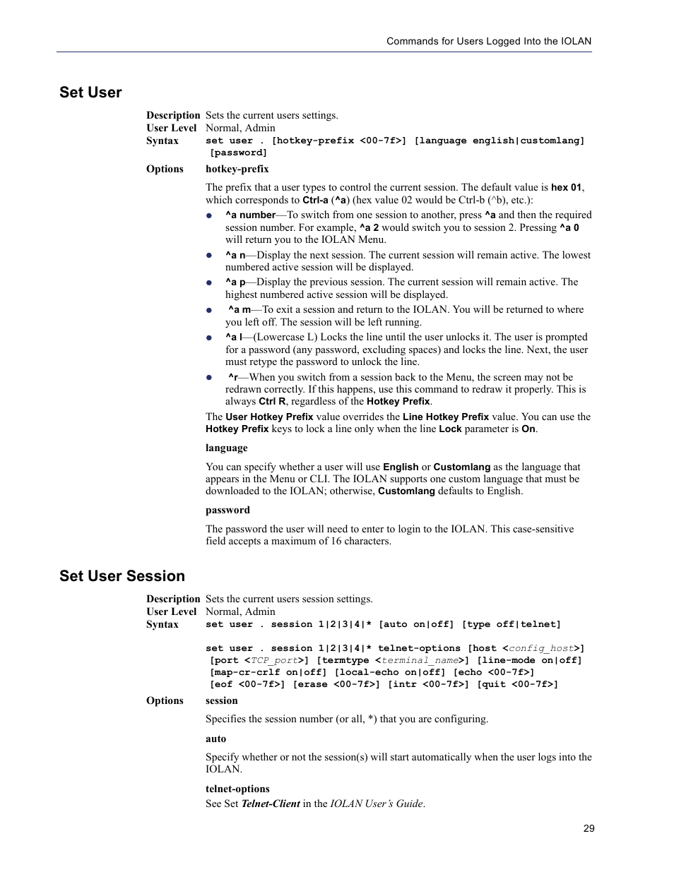 Set user, Set user session | Perle Systems 5500208-41 User Manual | Page 29 / 93