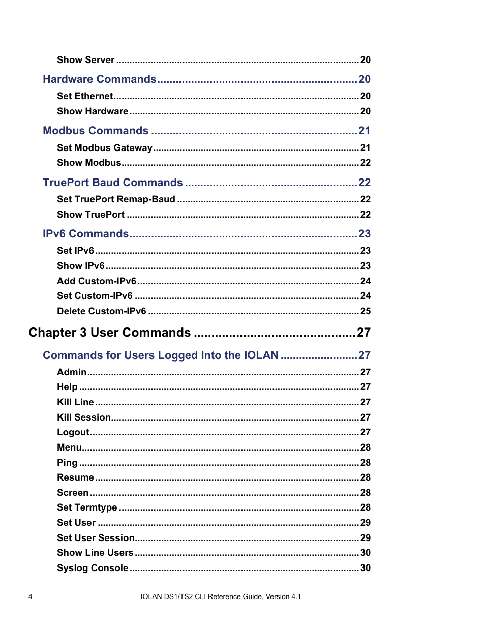 Chapter 3 user commands | Perle Systems 5500208-41 User Manual | Page 4 / 93