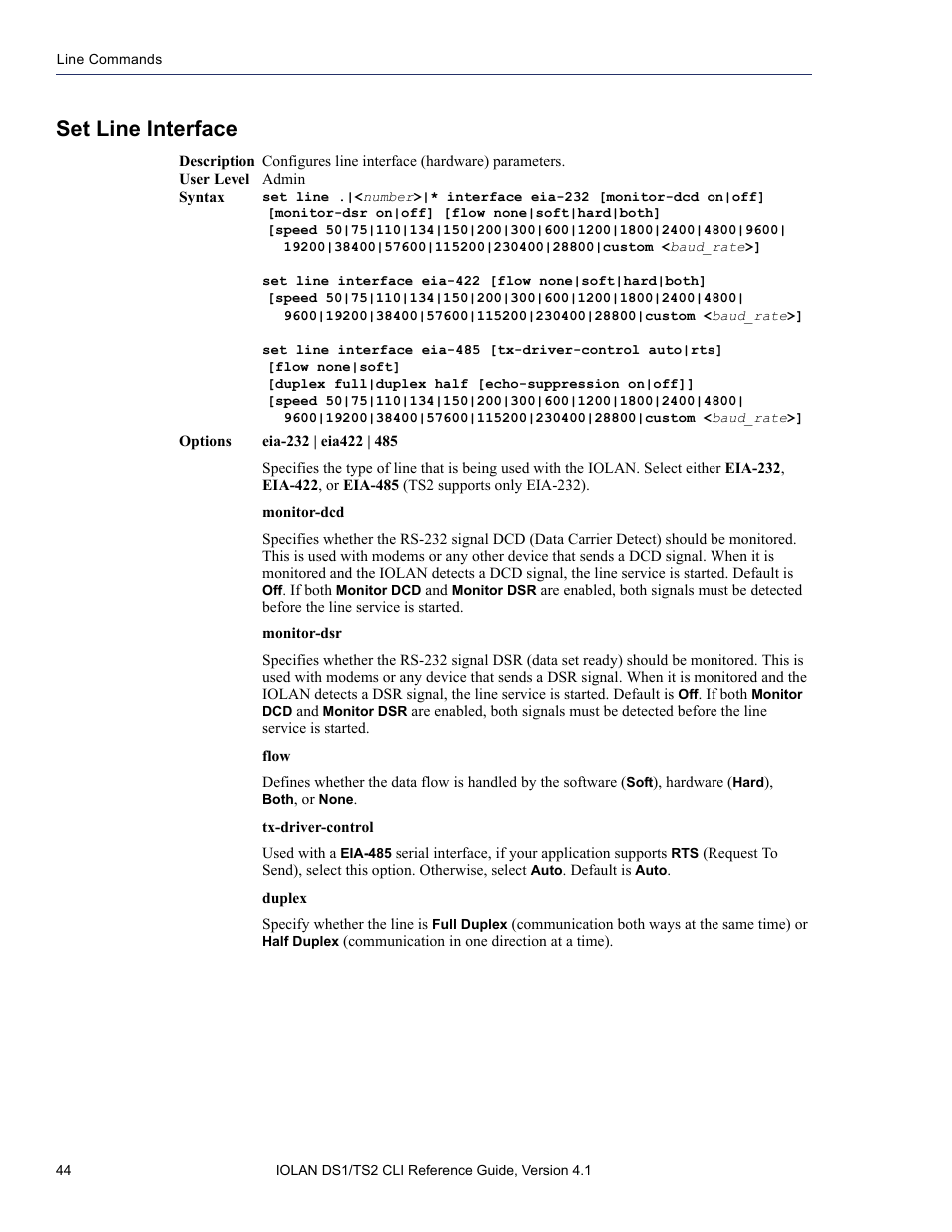Set line interface | Perle Systems 5500208-41 User Manual | Page 44 / 93