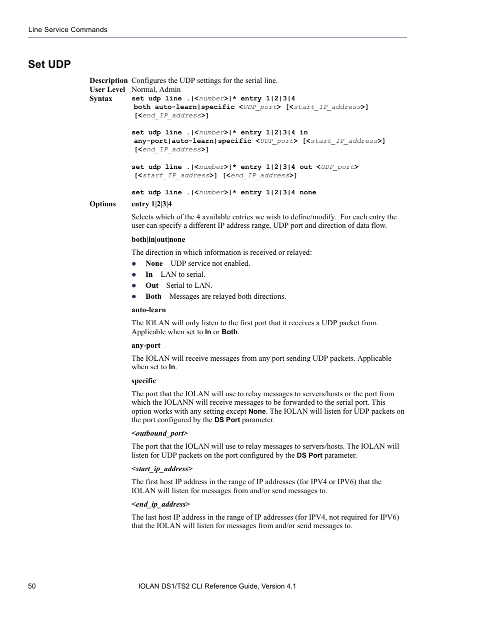 Set udp | Perle Systems 5500208-41 User Manual | Page 50 / 93