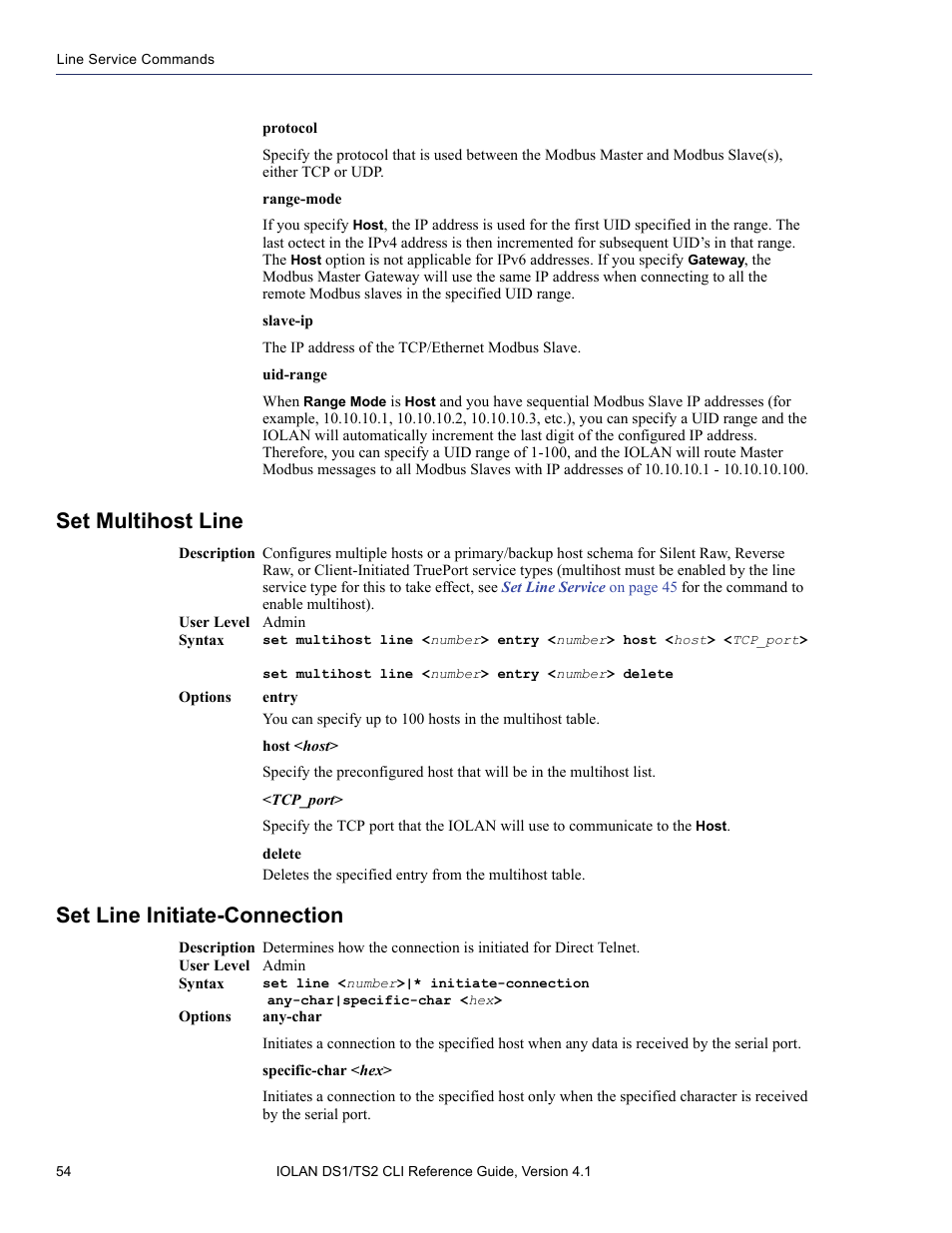 Set multihost line, Set line initiate-connection | Perle Systems 5500208-41 User Manual | Page 54 / 93