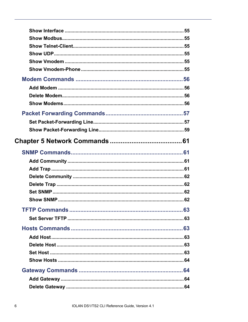 Chapter 5 network commands | Perle Systems 5500208-41 User Manual | Page 6 / 93