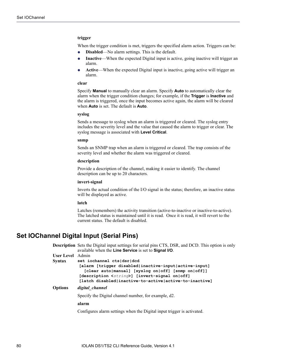 Set iochannel digital input (serial pins), Ts or dtr). see, Set iochannel digital | Perle Systems 5500208-41 User Manual | Page 80 / 93