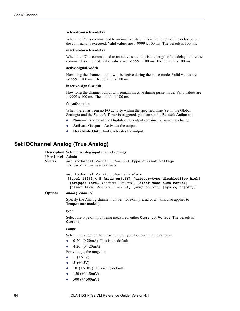 Set iochannel analog (true analog) | Perle Systems 5500208-41 User Manual | Page 84 / 93