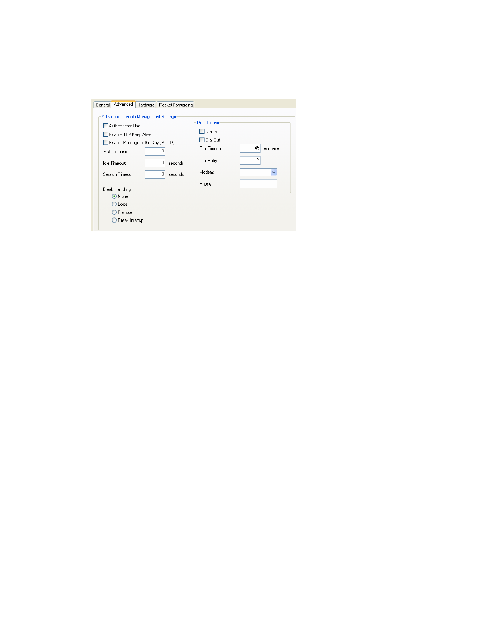 Advanced tab field descriptions | Perle Systems Perle IOLAN DS1 User Manual | Page 76 / 224