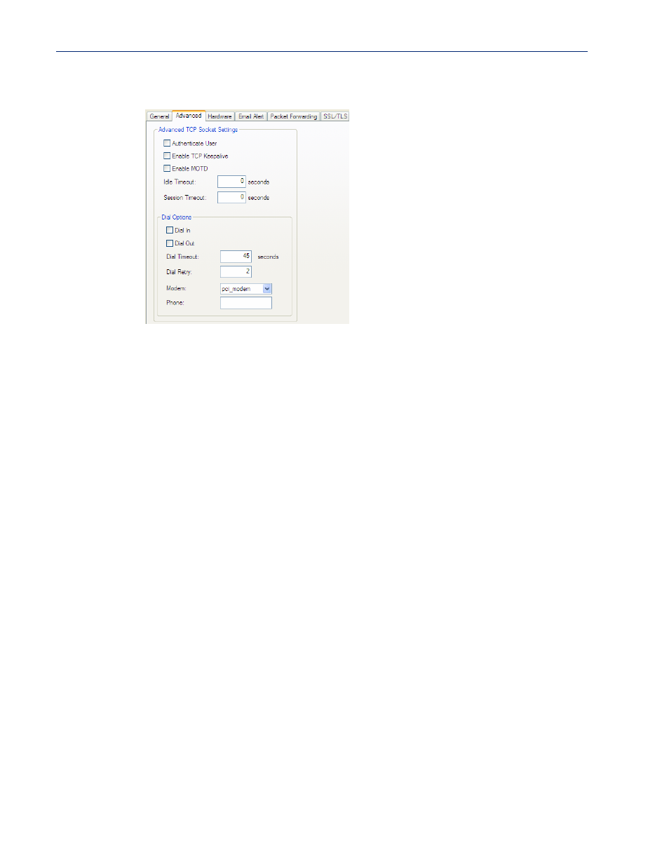 Advanced tab field descriptions | Perle Systems Perle IOLAN DS1 User Manual | Page 87 / 224
