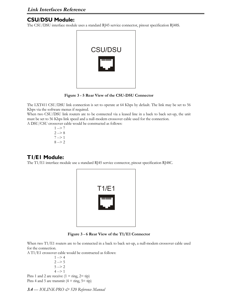 Csu/dsu module, T1/e1 module, Csu/dsu t1/e1 | Link interfaces reference | Perle Systems IOLINK-PRO IOLINK-520 User Manual | Page 33 / 80