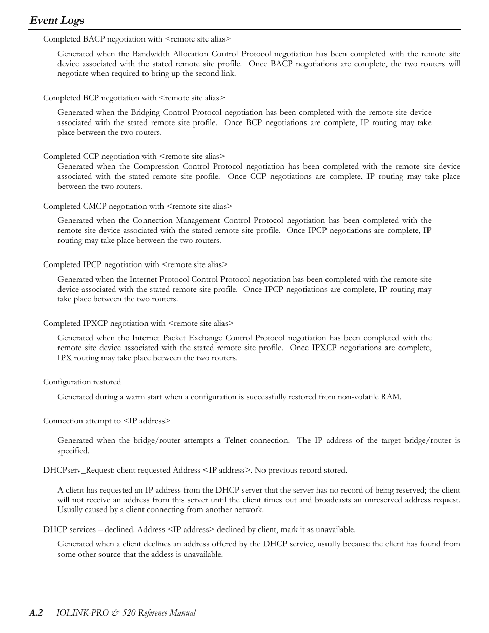 Event logs | Perle Systems IOLINK-PRO IOLINK-520 User Manual | Page 45 / 80