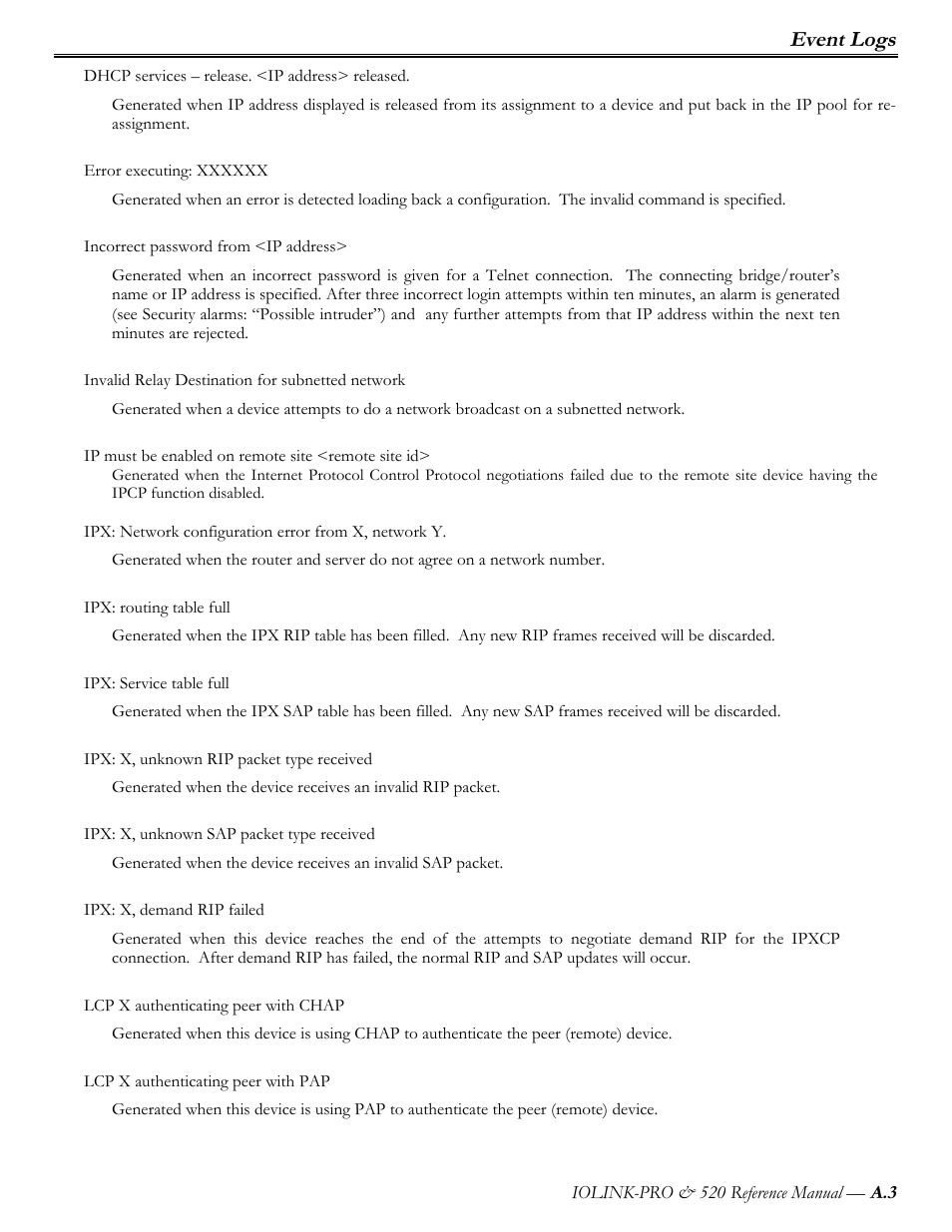 Event logs | Perle Systems IOLINK-PRO IOLINK-520 User Manual | Page 46 / 80