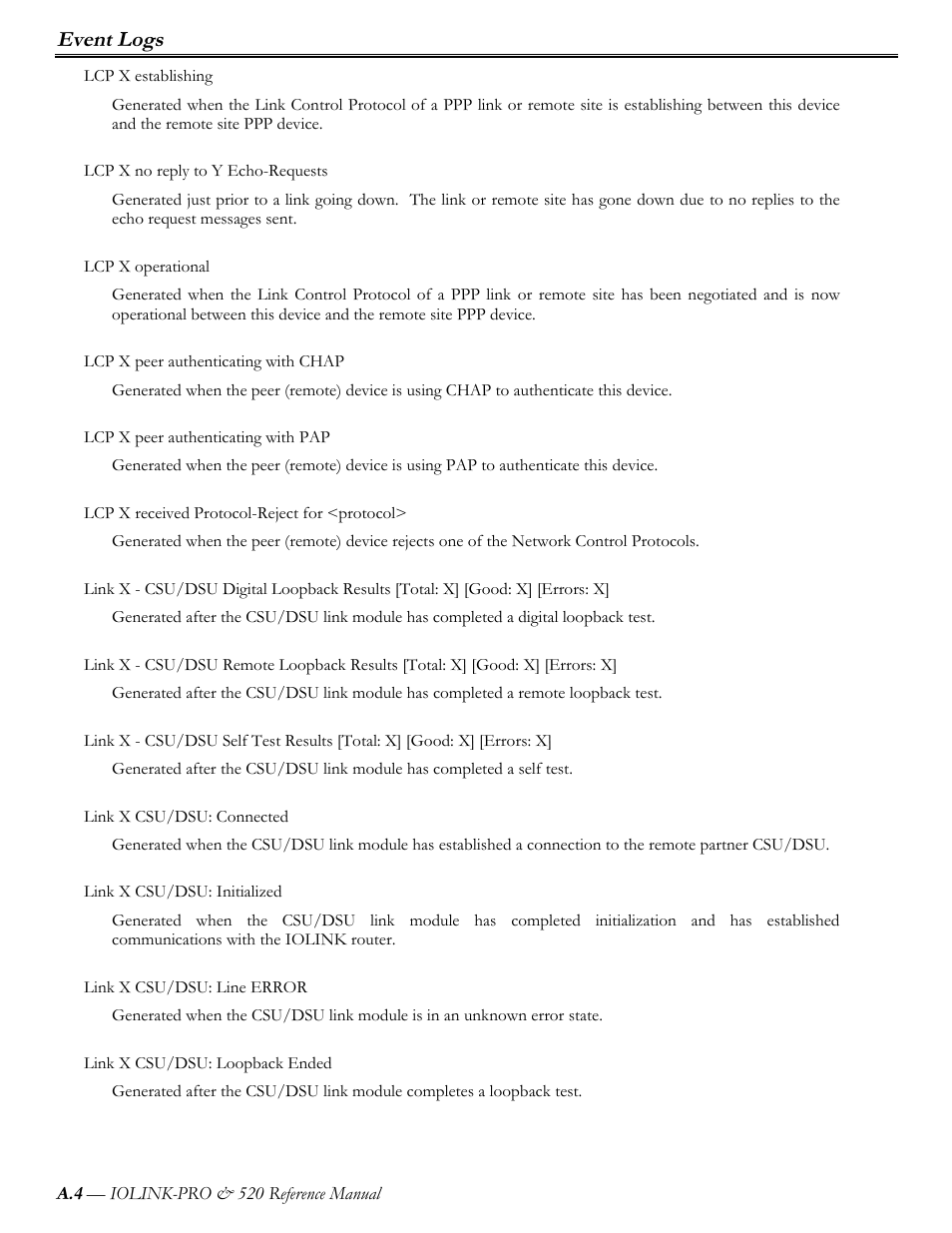 Event logs | Perle Systems IOLINK-PRO IOLINK-520 User Manual | Page 47 / 80