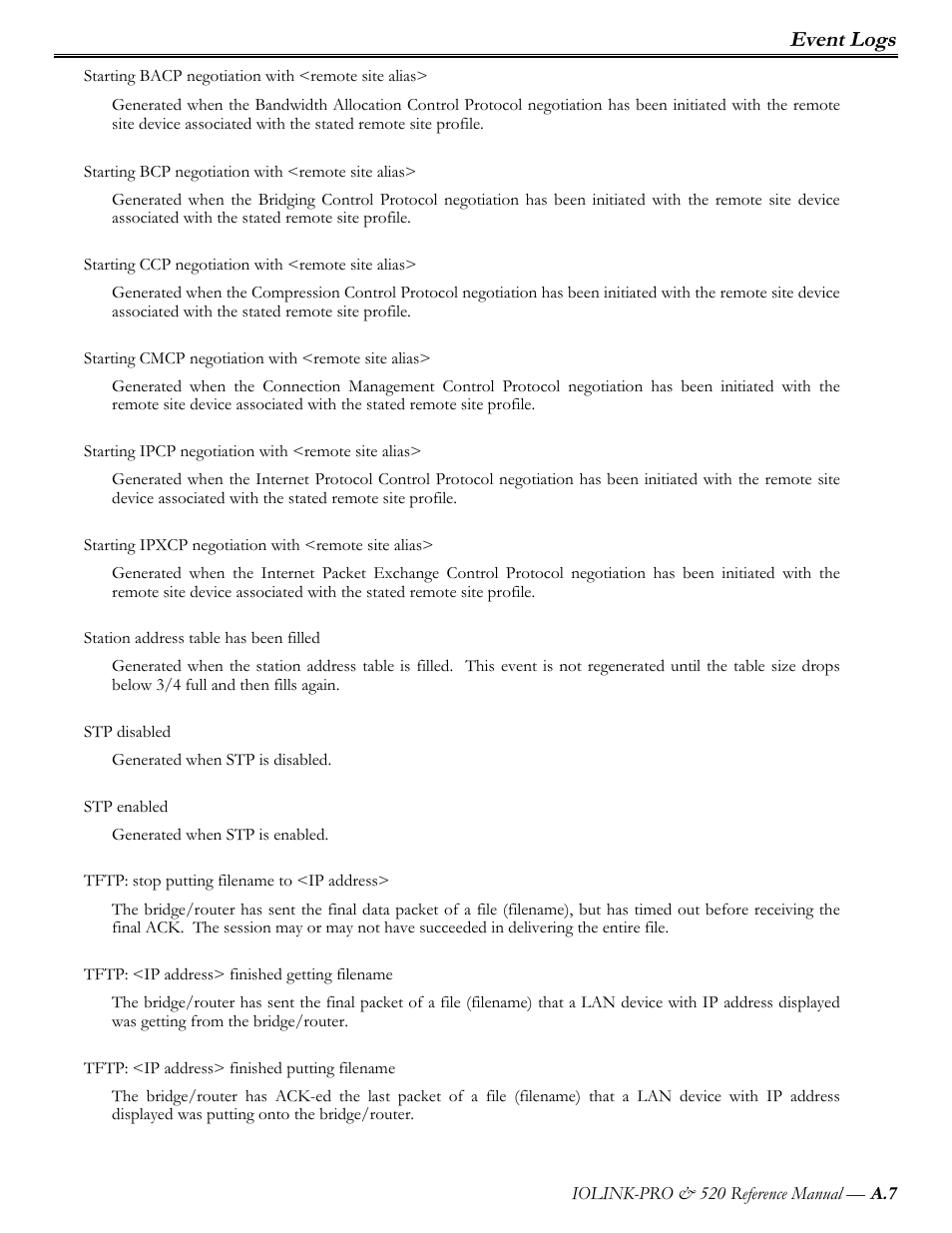 Event logs | Perle Systems IOLINK-PRO IOLINK-520 User Manual | Page 50 / 80