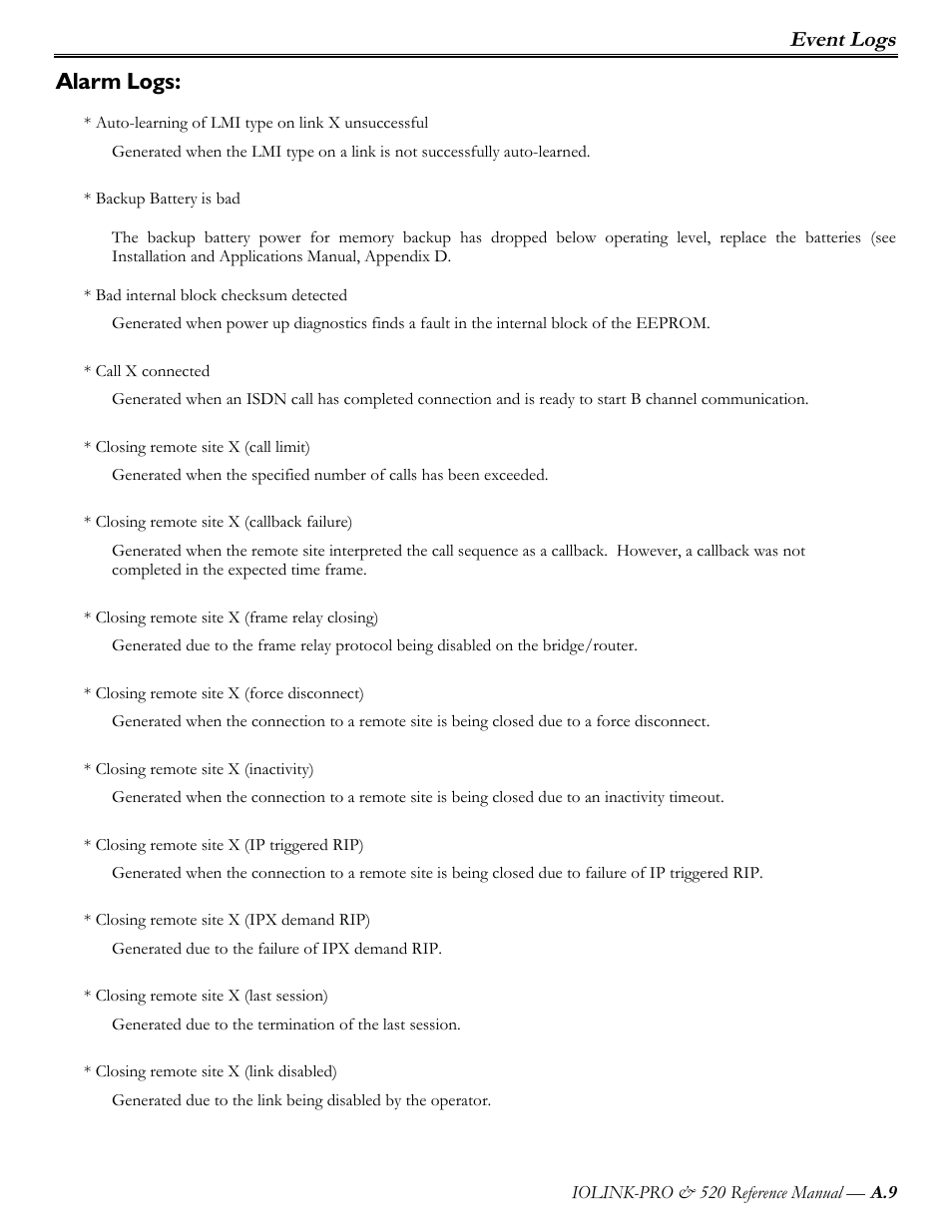 Alarm logs, Event logs | Perle Systems IOLINK-PRO IOLINK-520 User Manual | Page 52 / 80