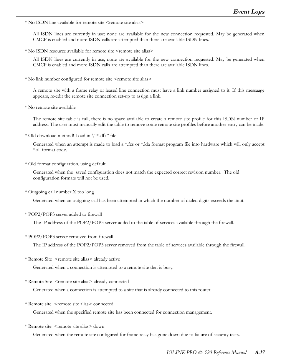 Event logs | Perle Systems IOLINK-PRO IOLINK-520 User Manual | Page 60 / 80