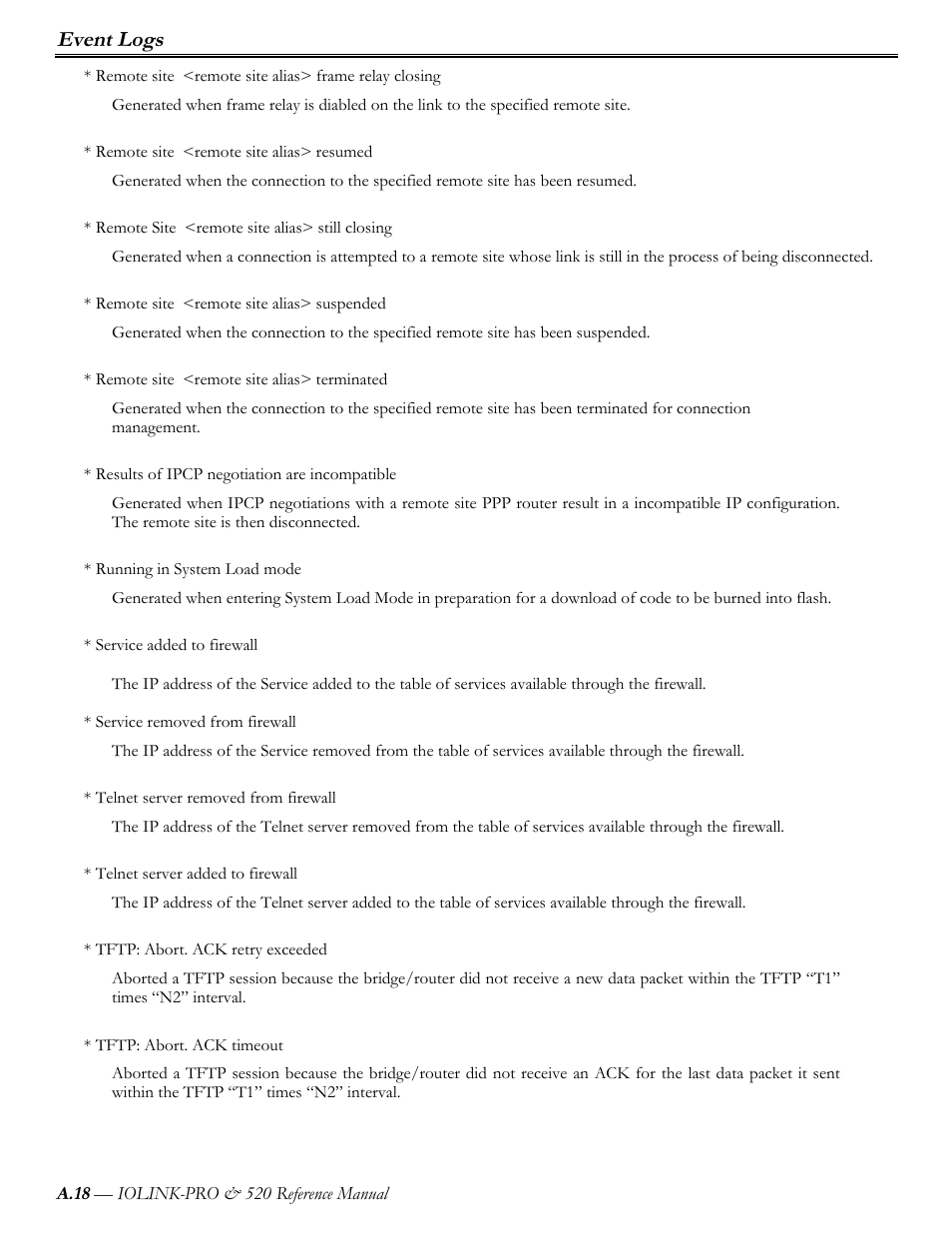 Event logs | Perle Systems IOLINK-PRO IOLINK-520 User Manual | Page 61 / 80