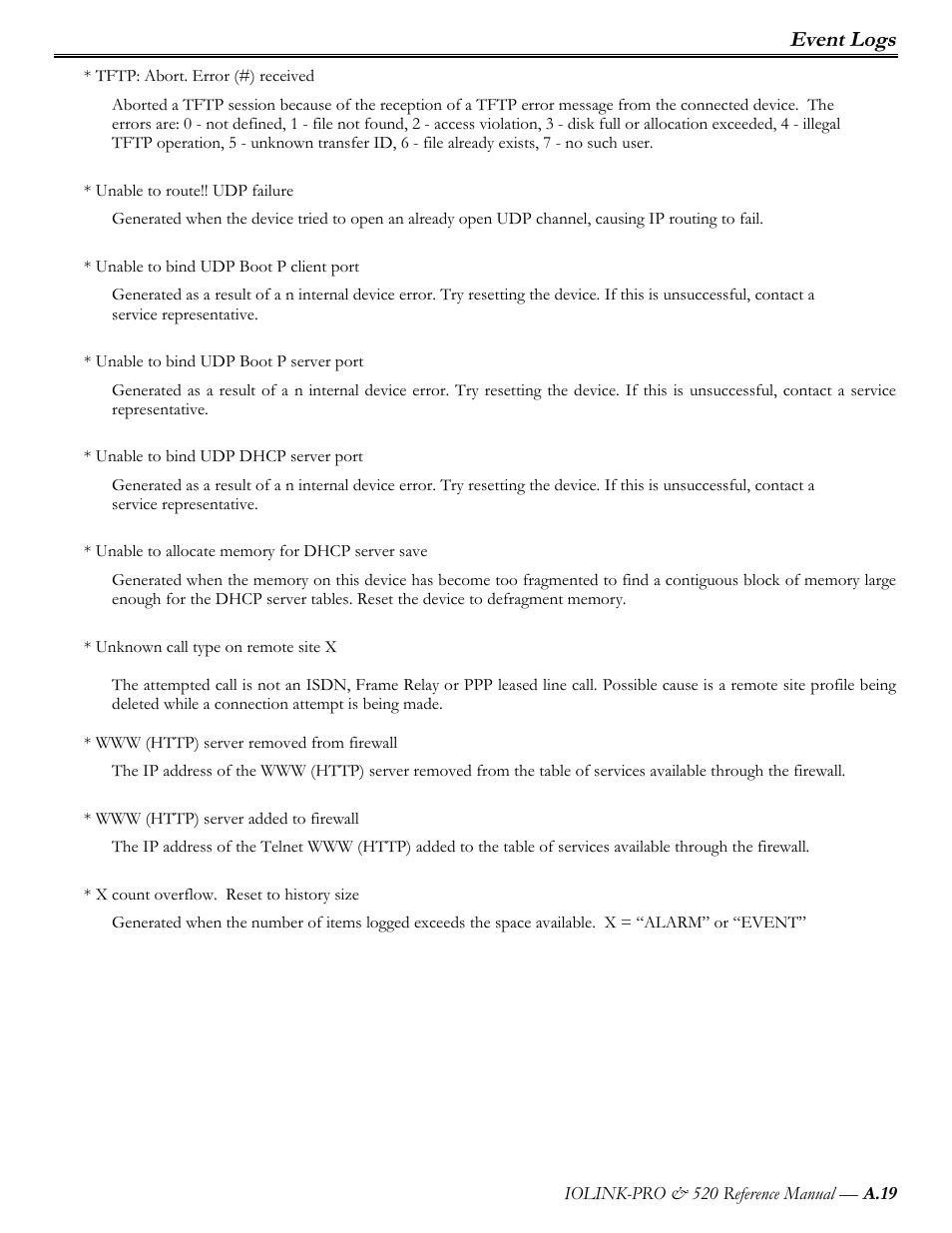 Event logs | Perle Systems IOLINK-PRO IOLINK-520 User Manual | Page 62 / 80