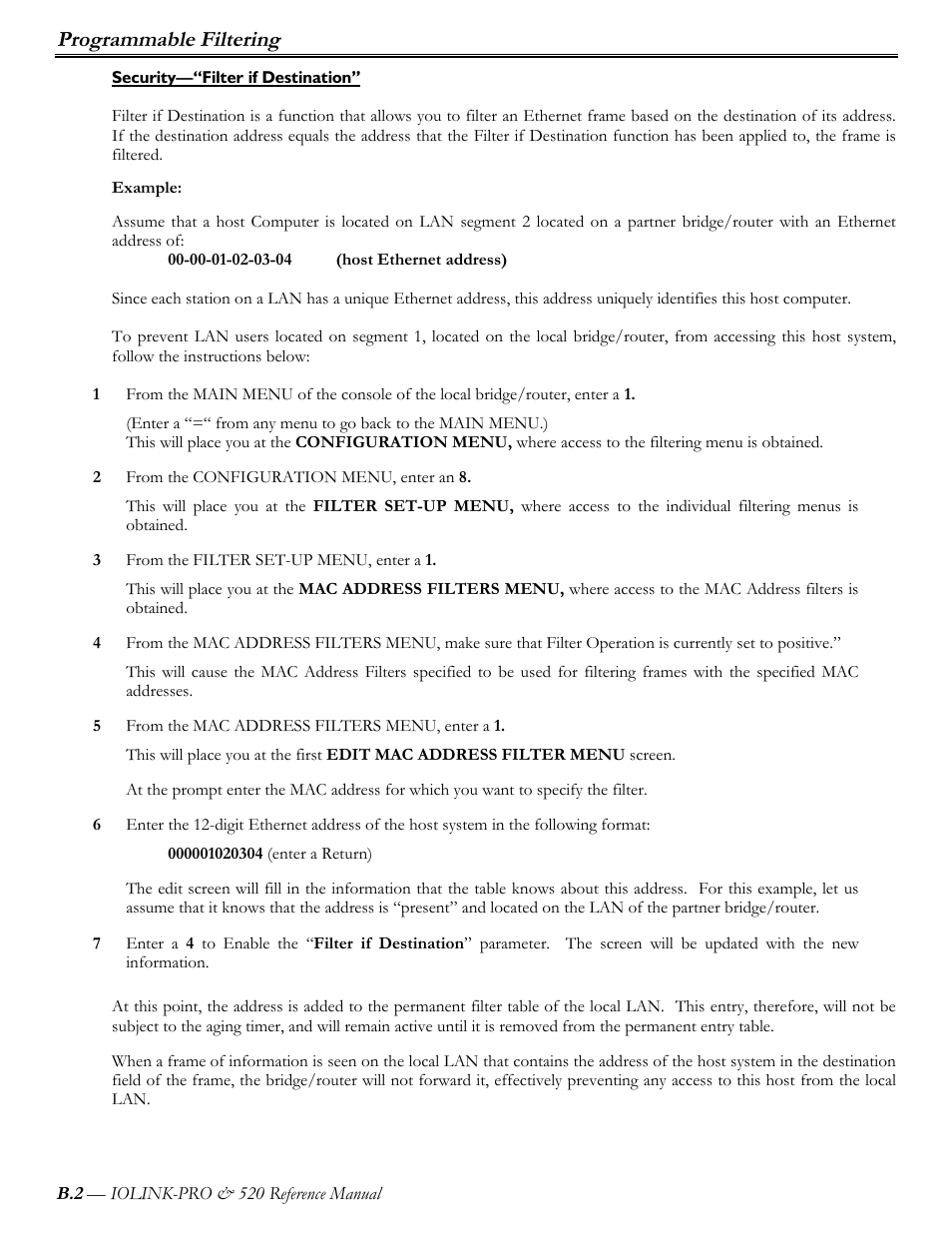 Security—“filter if destination, Programmable filtering | Perle Systems IOLINK-PRO IOLINK-520 User Manual | Page 65 / 80