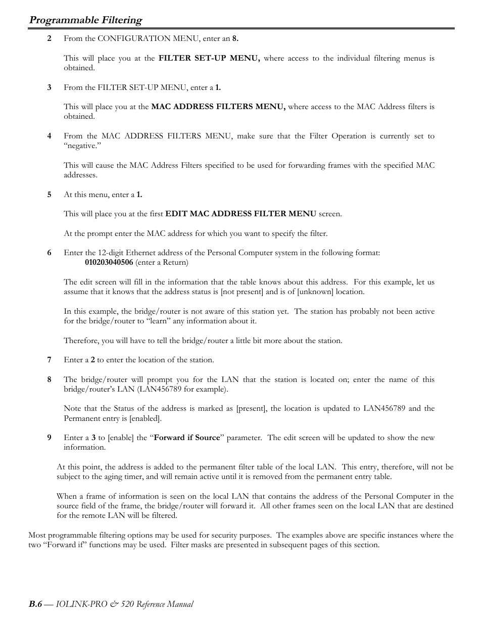 Programmable filtering | Perle Systems IOLINK-PRO IOLINK-520 User Manual | Page 69 / 80