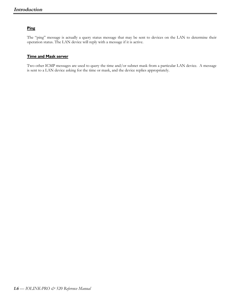 Ping, Time and mask server, Introduction | Perle Systems IOLINK-PRO IOLINK-520 User Manual | Page 7 / 80