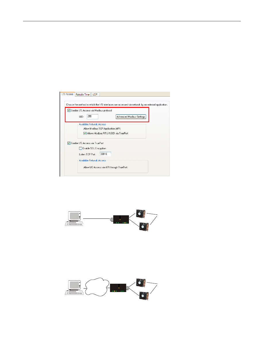 Udp unicast example, I/o modbus slave, Modbus serial application connected to the network | Perle Systems 5500161-40 User Manual | Page 277 / 424