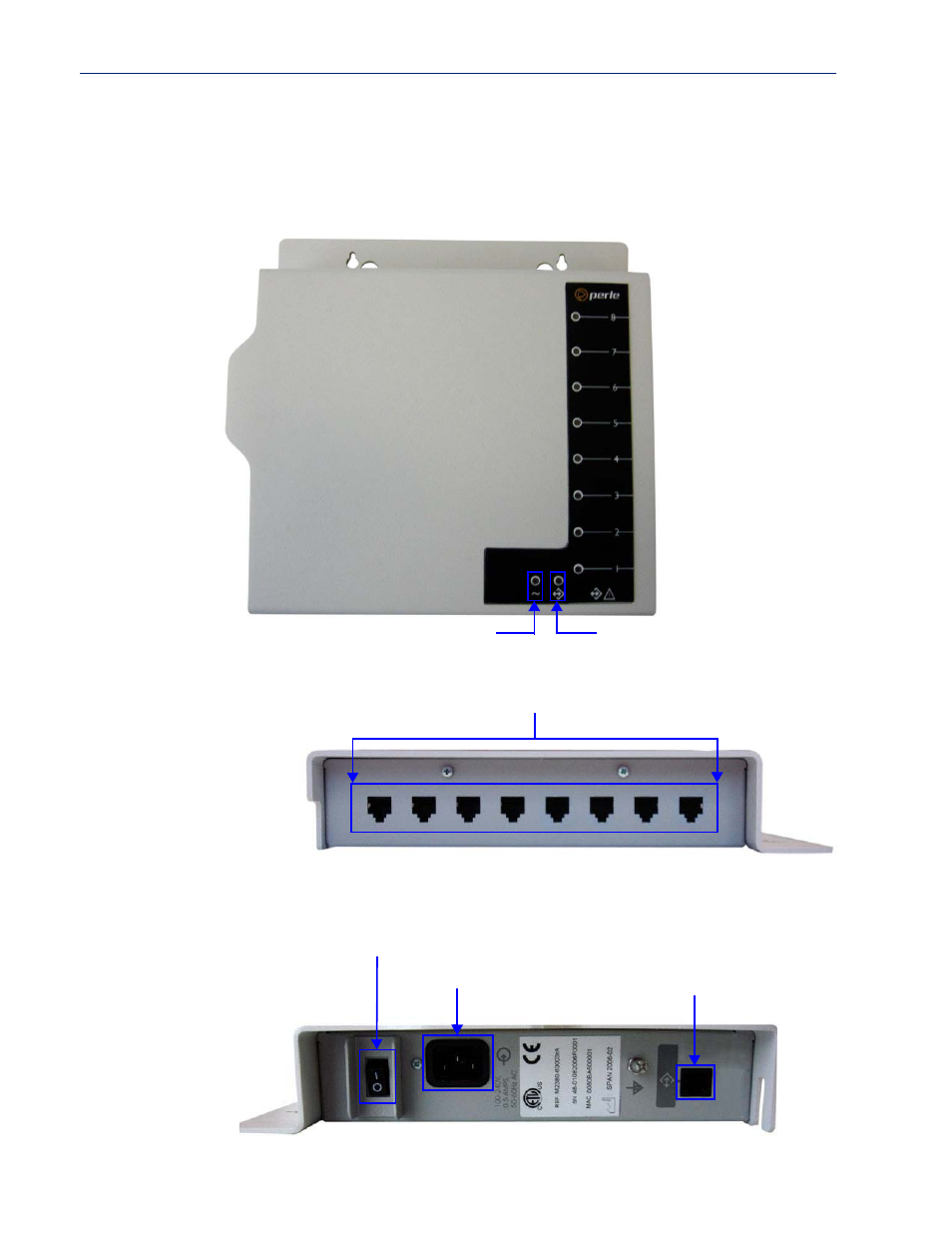 Medical unit, Top view serial view power/ethernet view | Perle Systems 5500161-40 User Manual | Page 39 / 424