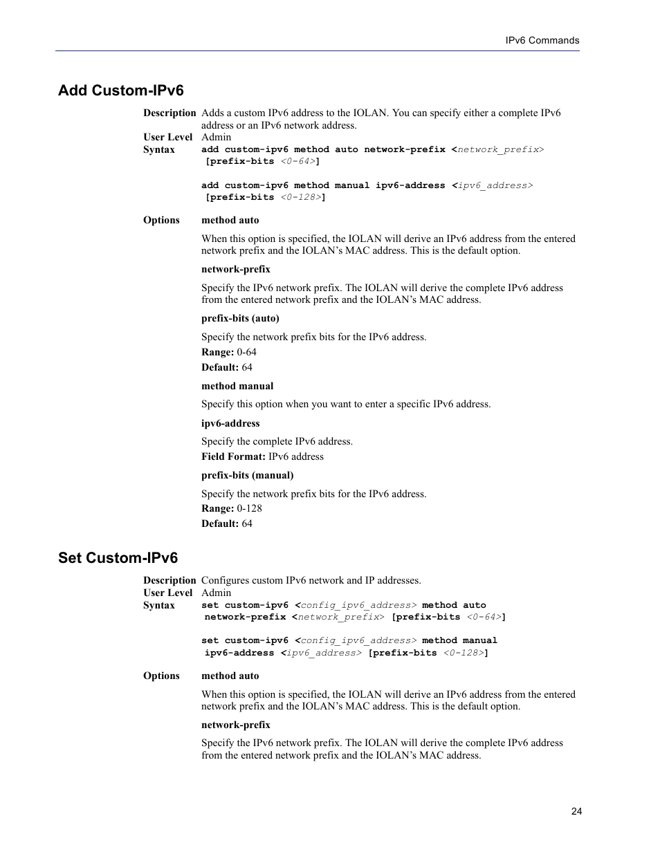 Add custom-ipv6, Set custom-ipv6 | Perle Systems 5500208-43 User Manual | Page 23 / 89