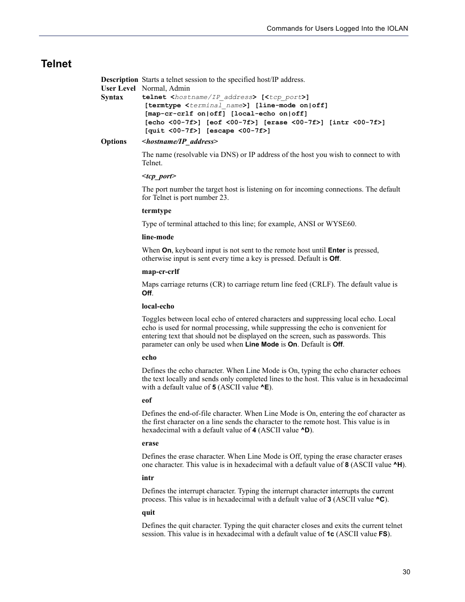 Telnet | Perle Systems 5500208-43 User Manual | Page 29 / 89