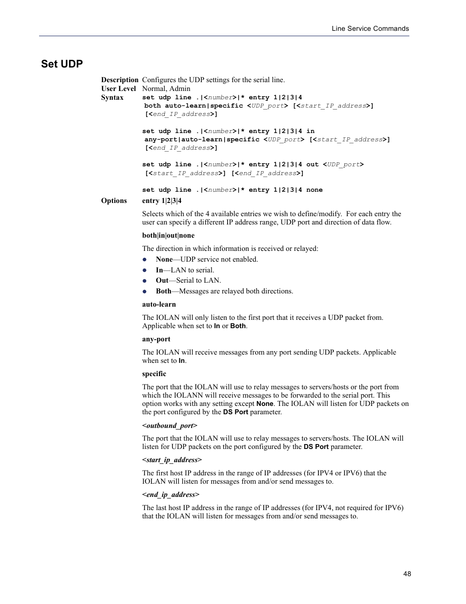 Set udp | Perle Systems 5500208-43 User Manual | Page 47 / 89