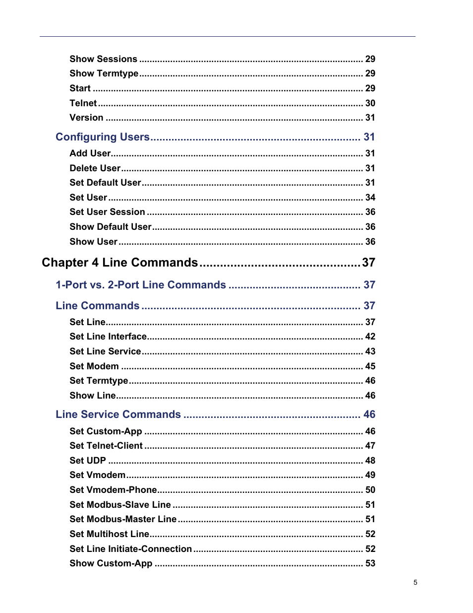 Chapter 4 line commands | Perle Systems 5500208-43 User Manual | Page 5 / 89