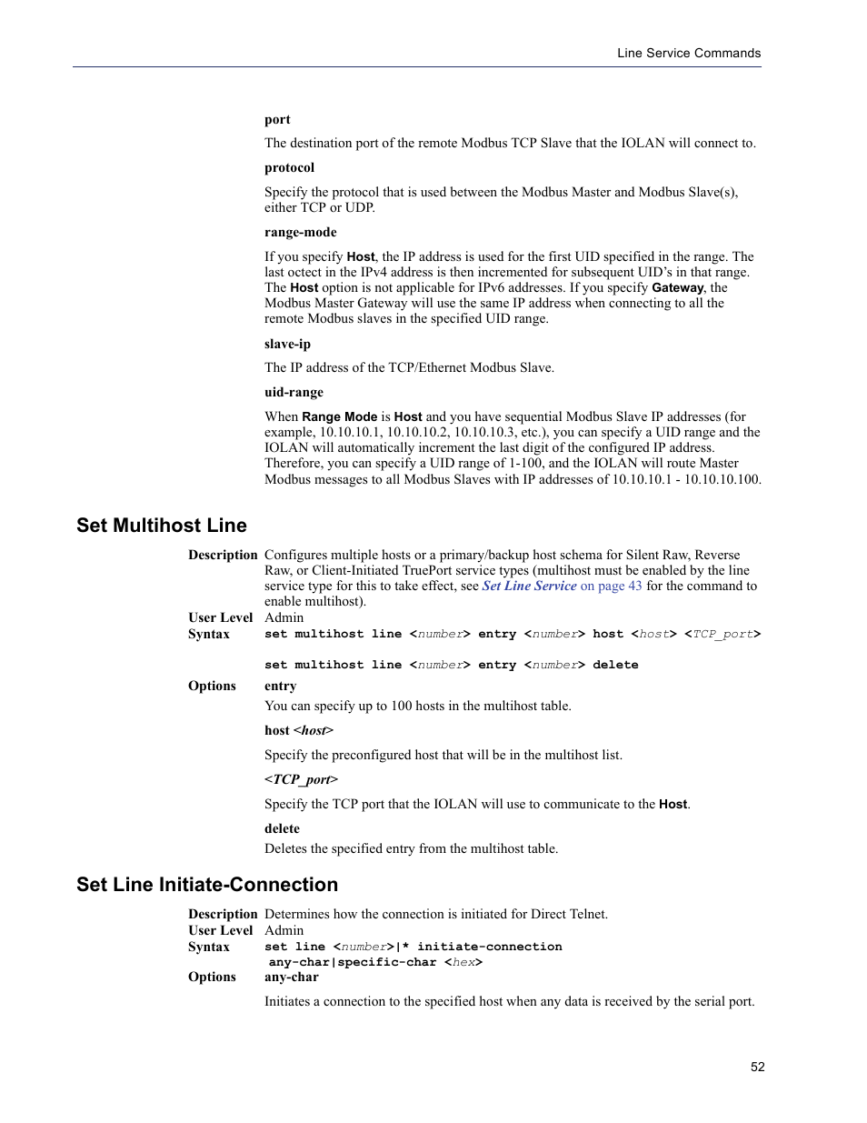 Set multihost line, Set line initiate-connection | Perle Systems 5500208-43 User Manual | Page 51 / 89