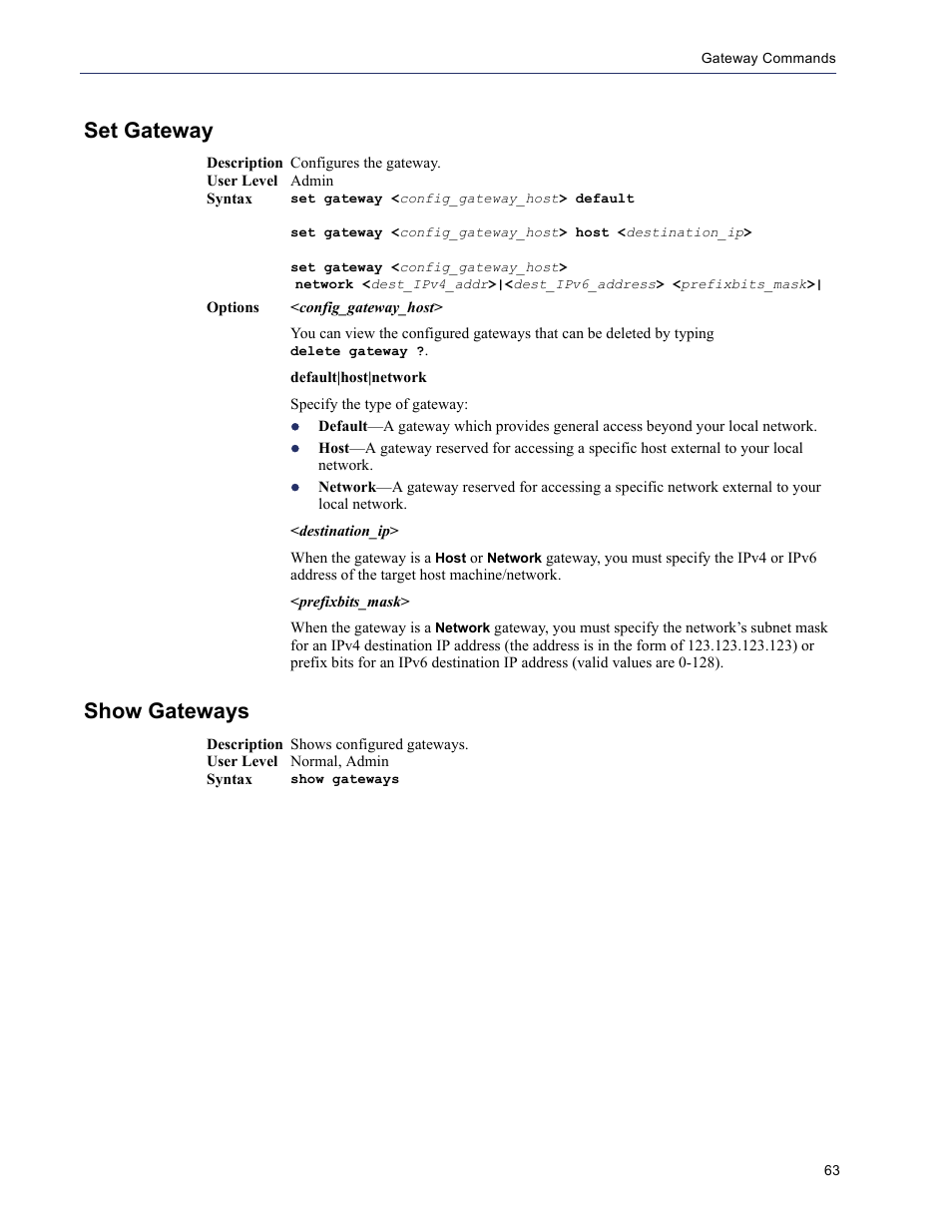 Set gateway, Show gateways | Perle Systems 5500208-43 User Manual | Page 62 / 89