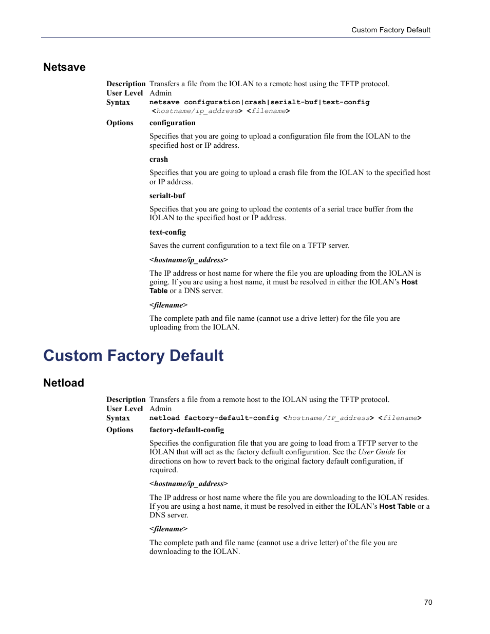 Netsave, Custom factory default, Netload | Perle Systems 5500208-43 User Manual | Page 69 / 89