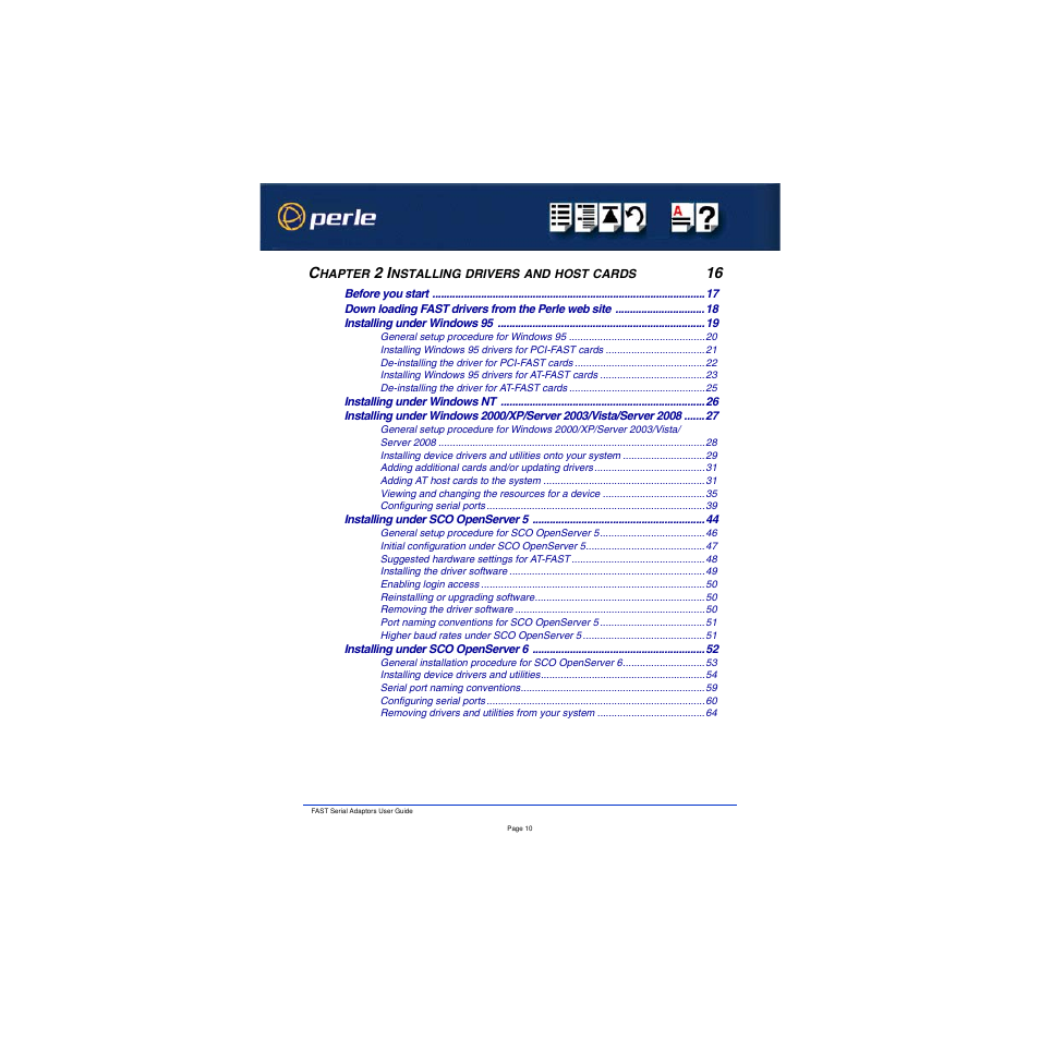 Chapter 2 installing drivers and host cards 16 | Perle Systems Adaptors User Manual | Page 10 / 129