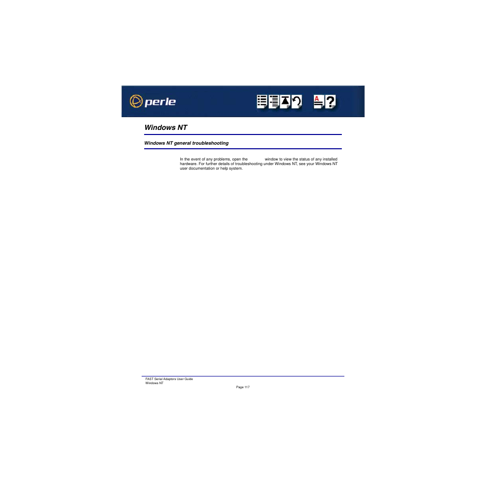 Windows nt, Windows nt general troubleshooting | Perle Systems Adaptors User Manual | Page 117 / 129