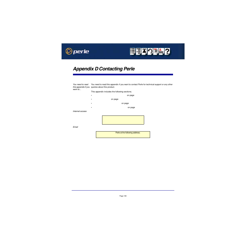 Appendix d contacting perle, Ppendix, Ontacting | Erle, Appendix b contacting perle, Appendix b, Contacting perle | Perle Systems Adaptors User Manual | Page 121 / 129