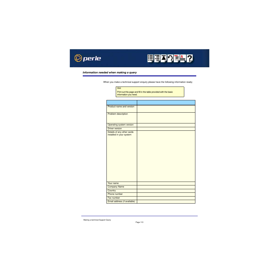Information needed when making a query | Perle Systems Adaptors User Manual | Page 123 / 129