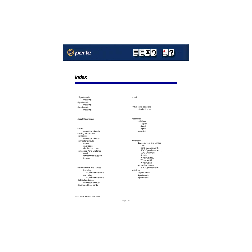 Index, Ndex | Perle Systems Adaptors User Manual | Page 127 / 129