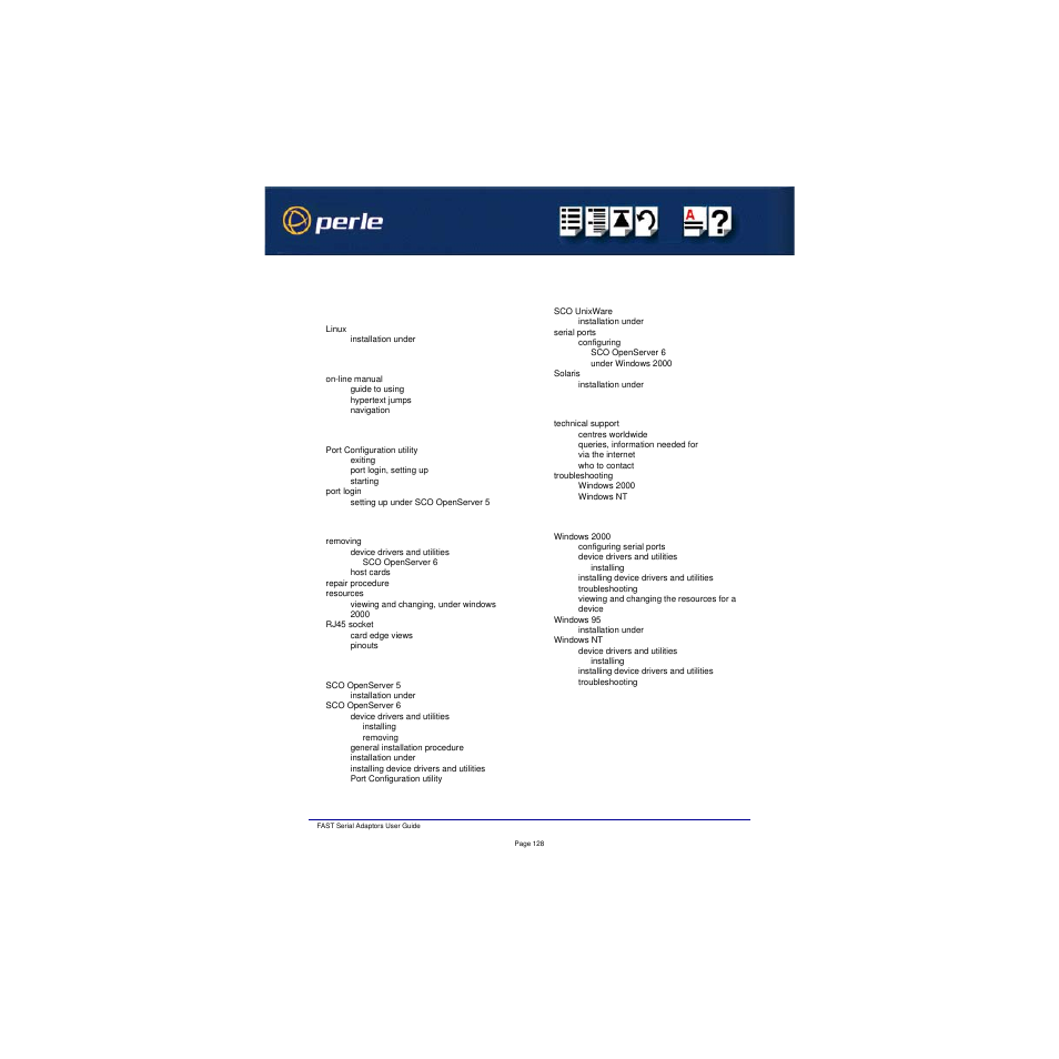 I j k l m n o p q r s t u v w x | Perle Systems Adaptors User Manual | Page 128 / 129