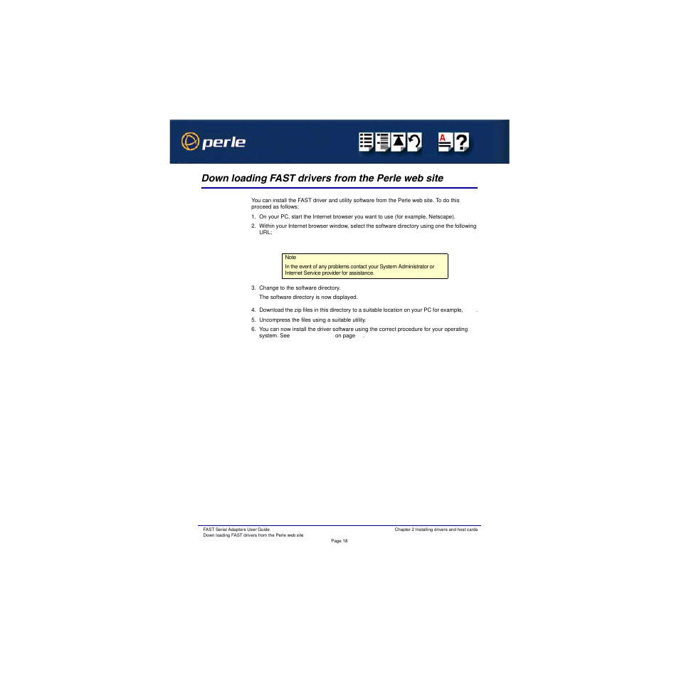 Down loading fast drivers from the perle web site | Perle Systems Adaptors User Manual | Page 18 / 129