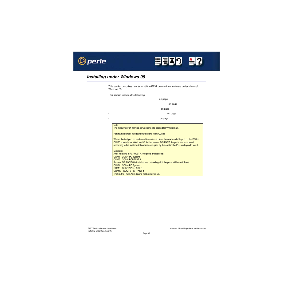 Installing under windows 95 | Perle Systems Adaptors User Manual | Page 19 / 129