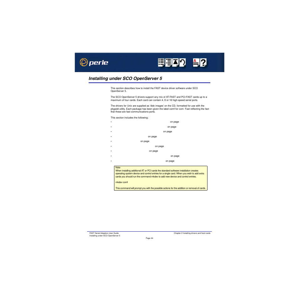 Installing under sco openserver 5 | Perle Systems Adaptors User Manual | Page 44 / 129
