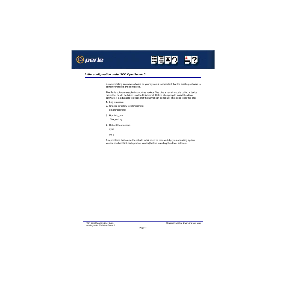 Initial configuration under sco openserver 5 | Perle Systems Adaptors User Manual | Page 47 / 129